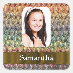 Muticoloured wol foto template vierkante sticker