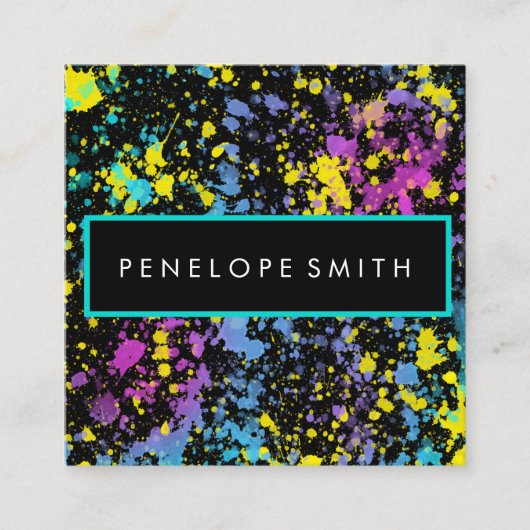 Mutlicolor Paint Splatter Makeup Artist Vierkante Visitekaartje (Voorkant)