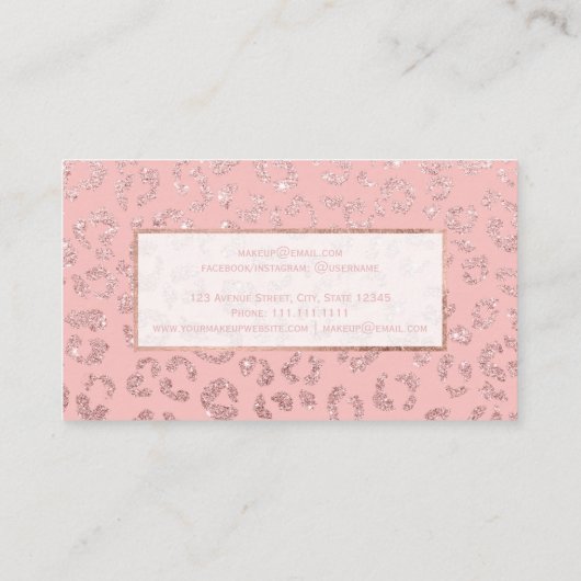 Mutn faux roos goud glitter leopard make-up visitekaartje (Achterkant)