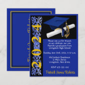 Muts & Diploma, Koninklijk Blauw/Zwart/Goud Afstud Kaart (Voorkant / Achterkant)
