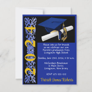 Muts & Diploma, Koninklijk Blauw/Zwart/Goud Afstud Kaart