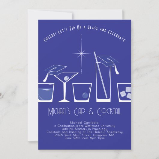 Muts en Cocktail Afstudeerfeest Blauw Kaart (Voorkant)