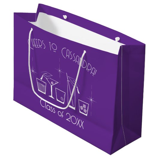 Muts en Cocktail Afstudeerfeest Paars Groot Cadeauzakje (Voorkant Gekanteld)