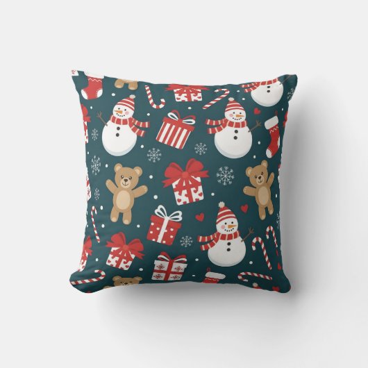 “Muts Kerstsneeuwman & Cadeau Patronen Kussen” Kussen (Voorkant)