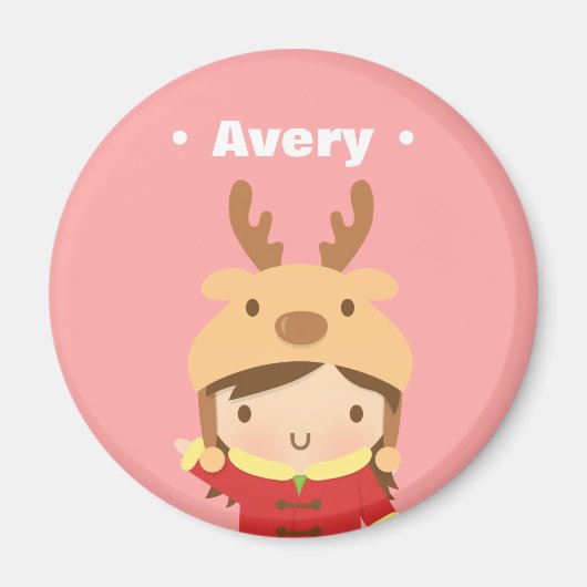 Muts Meisje Kinder Kerstvulling Cute Rendier Magneet (Voorkant)
