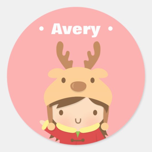 Muts Meisje Kinder Kerstvulling Cute Rendier Ronde Sticker (Voorkant)