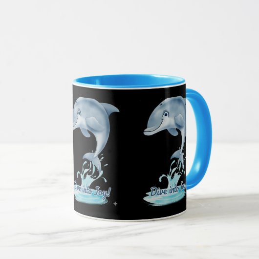 Muts met Cute Dolphin – Duik in de Vreugde | Retro Mok (Voorkant rechts)