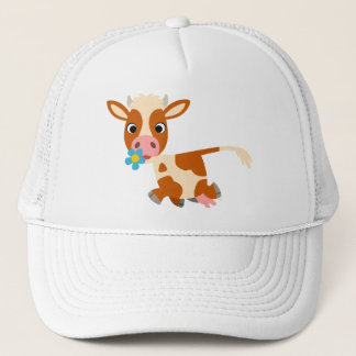 Muts met een malse cartoonkoe die trippelt trucker pet