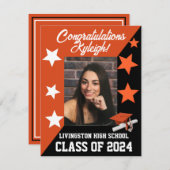 Muts & Sterren Oranje & Zwarte Afstuderen Kaart (Voorkant / Achterkant)