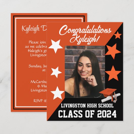 Muts & Sterren Oranje & Zwarte Afstuderen Kaart (Voorkant / Achterkant)