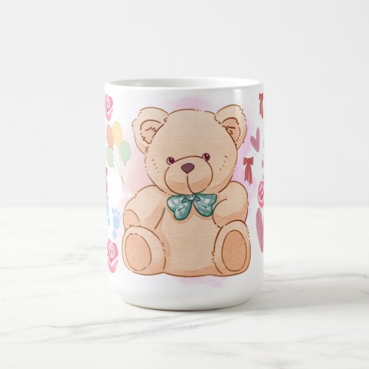Muts Teddybeer & Hartjes Baby Shower Mok (Center)