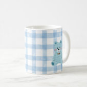 Muts teddybeermok | Blauwe Gingham Kawaii-beker Koffiemok (Voorkant rechts)