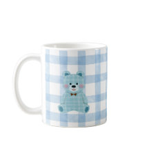 Muts teddybeermok | Blauwe Gingham Kawaii-beker