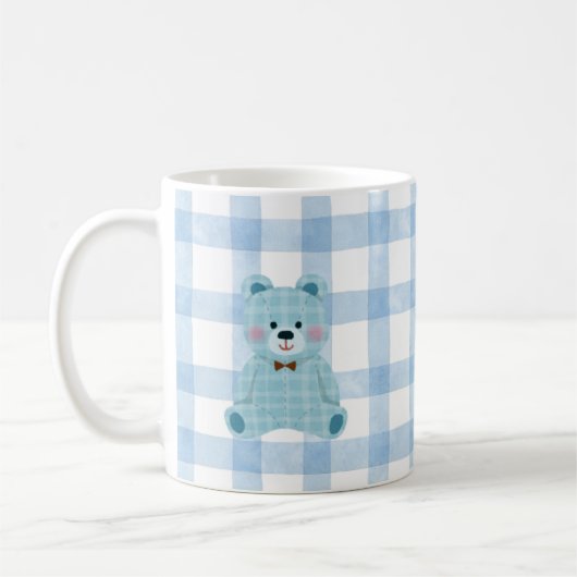Muts teddybeermok | Blauwe Gingham Kawaii-beker Koffiemok (Links)