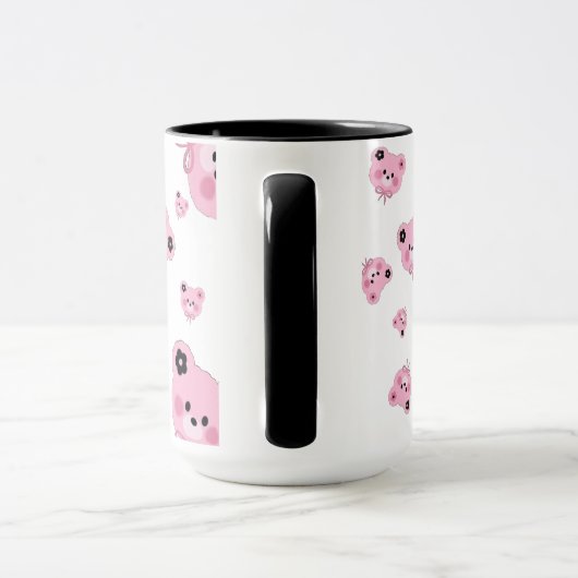 Muts teddybeermok – Roze & Zwarte koffiekop Mok (Handvat)