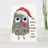 Muts-uil Kerstkaart met leuken Santa muts Kerstwen Feestdagen Kaart (Voorkant)