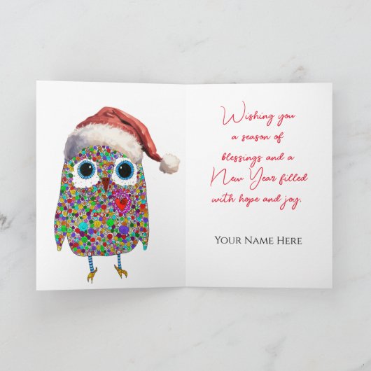 Muts-uil Kerstkaart met leuken Santa muts Kerstwen Feestdagen Kaart (Binnen)