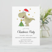 Muts van Kerstman voor Cute Dinosaur, uitnodiging (Staand voorkant)