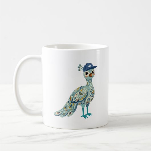 Mutsbeker met charmante pauwhen koffiemok (Links)