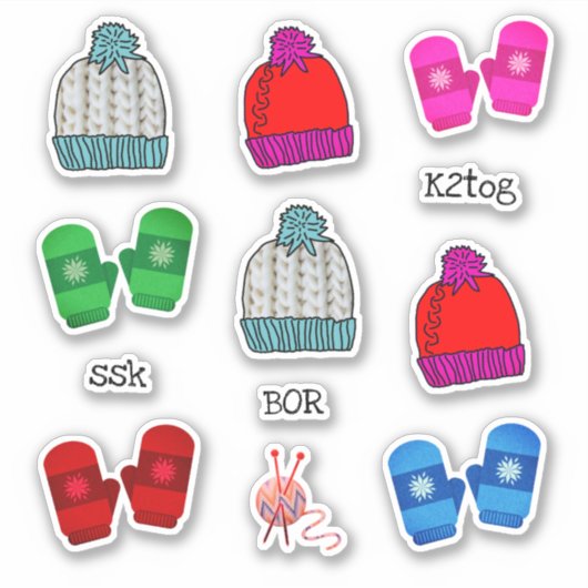 Mutsen Handschoenen Breien Vorm Scrapbook Stickers (Voorkant)