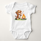Mutsige Cute Hoogland Koe S'mores Kamperen Romper (Voorkant)