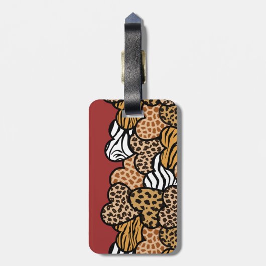 Mutsige rode speelse dierenprint harten adres bagagelabel (Achterkant verticaal)