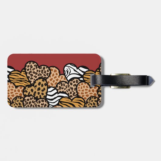 Mutsige rode speelse dierenprint harten adres bagagelabel (Achterkant horizontaal)