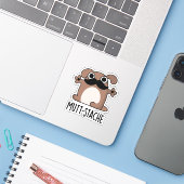 Mutt-stache Funny Dog Mustache Pun Sticker (Laptop met iPhone)