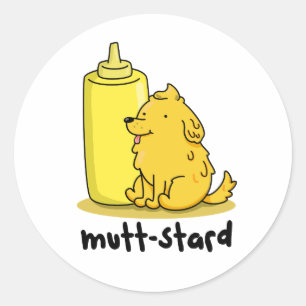Mutt-stard Funny Doggy Mustard Pun Ronde Sticker