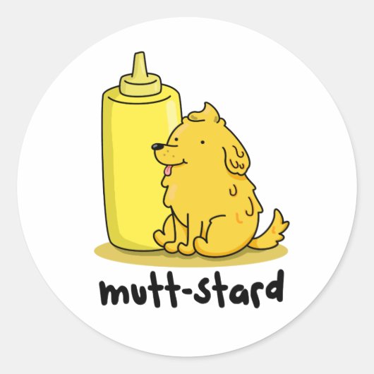 Mutt-stard Funny Doggy Mustard Pun Ronde Sticker (Voorkant)