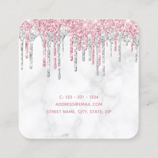 Muttig roos goud en marmer glitter druppelt mest vierkante visitekaartje (Achterkant)