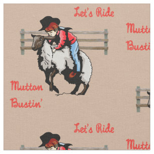 Mutton Bustin' Cowboy Rodeo Print Fabric Stof