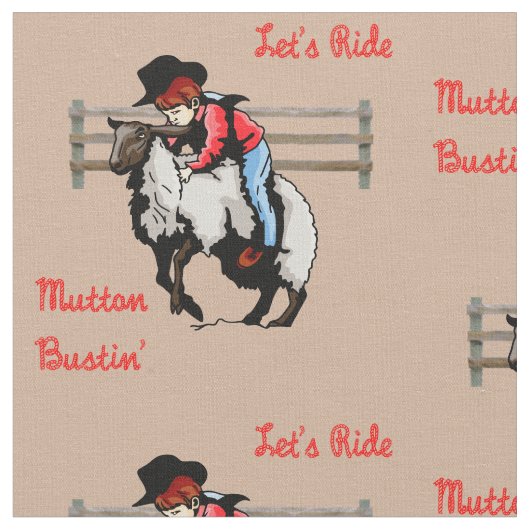 Mutton Bustin' Cowboy Rodeo Print Fabric Stof (Close Up)