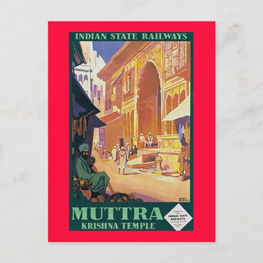 Muttra ~ Krishna Temple Briefkaart (Voorkant)