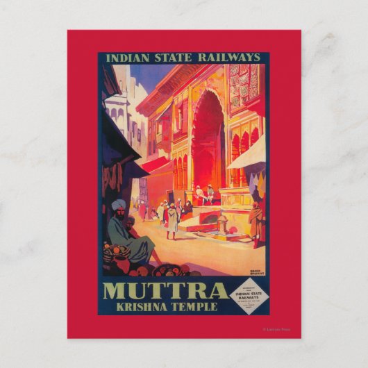 Muttra Krishna Temple Travel Poster Briefkaart (Voorkant)