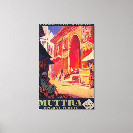 Muttra Krishna Temple Travel Poster Canvas Afdruk (Voorkant)