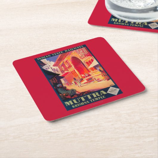 Muttra Krishna Temple Travel Poster Kartonnen Onderzetters (Schuin)