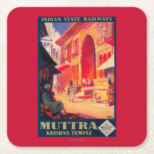 Muttra Krishna Temple Travel Poster Kartonnen Onderzetters