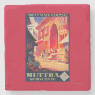 Muttra Krishna Temple Travel Poster Stenen Onderzetter