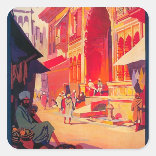 Muttra Krishna Temple Travel Poster Vierkante Sticker (Voorkant)