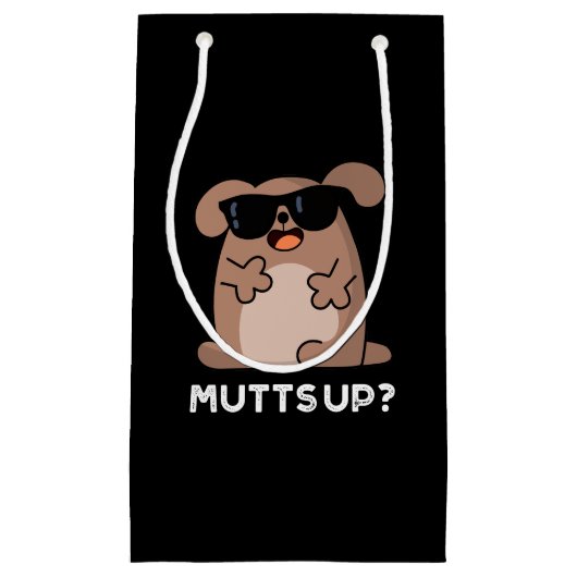 Mutts up Funny Doggie Pun Dark BG Klein Cadeauzakje (Voorkant)
