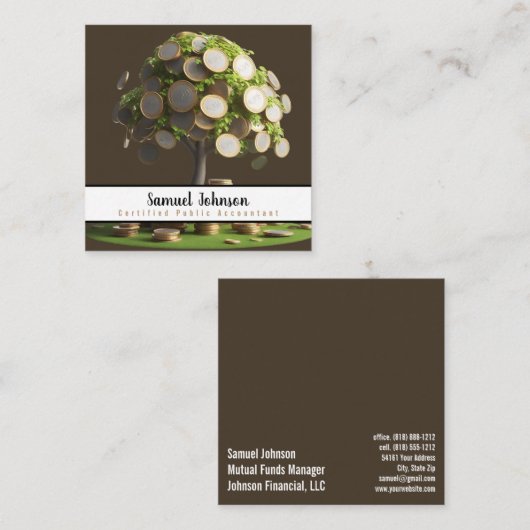 Mutual Funds Manager aandelenmakelaar CPA Vierkante Visitekaartje (Voorkant / Achterkant)