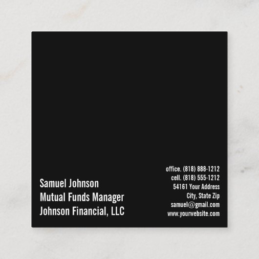 Mutual Funds Manager, effectenmakelaar Vierkante Visitekaartje (Achterkant)