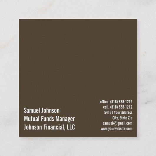 Mutual Funds Manager, effectenmakelaar Vierkante Visitekaartje (Achterkant)