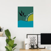 muur kunst poster minimalistisch groene zon trendy (Thuiskantoor)