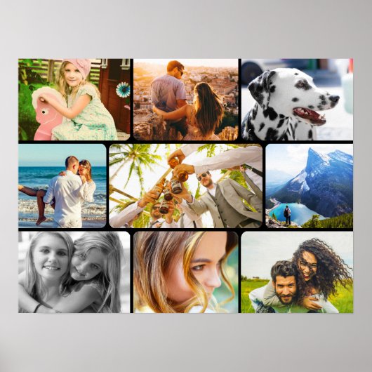 Muur Poster 9 Foto Sjabloon Rond Lijst Collage (Voorkant)