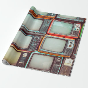 Muur van heile kleurige retro-televisie cadeaupapier