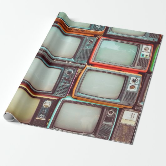 Muur van heile kleurige retro-televisie cadeaupapier (Uitgerold)