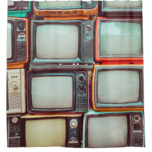 Muur van heile kleurige retro-televisie douchegordijn