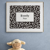 Muurdecoratie met eigen naam Zwart wit bloemenprin Poster